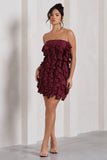 It Girl Plum Bandeau Bodycon Mini Dress With Ruffles