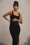Avril Black Square Neck Maternity Maxi Dress with Split