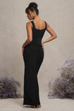 Avril Black Square Neck Maternity Maxi Dress with Split