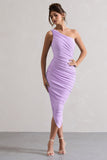 Dorit Lilac One Shoulder Asymmetric Ruched Midi Dress