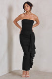 Fleur Black Bandeau Ruffle Maxi Dress