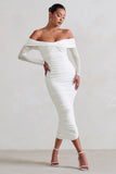 Neva White Bardot Twist Midi Dress