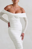 Neva White Bardot Twist Midi Dress