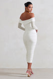 Neva White Bardot Twist Midi Dress