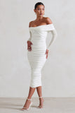Neva White Bardot Twist Midi Dress