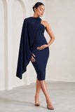 New Chapter Navy Asymmetric Maternity Midi Dress With Cape