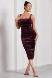 Cora Port Velvet Square Neck Bodycon Midi Dress