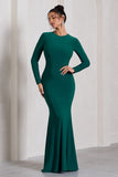 Starring Bottle Green Long-Sleeve Backless Maxi Dress