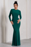 Starring Bottle Green Long-Sleeve Backless Maxi Dress