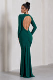 Starring Bottle Green Long-Sleeve Backless Maxi Dress