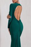 Starring Bottle Green Long-Sleeve Backless Maxi Dress