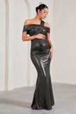 Captivating Silver Metallic Strappy Asymmetric Cut-Out Maternity Maxi Dress