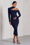 Just Dream Navy Asymmetric High-Neck Cut-Out Maternity Midi Dress