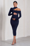 Just Dream Navy Asymmetric High-Neck Cut-Out Maternity Midi Dress