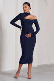 Just Dream Navy Asymmetric High-Neck Cut-Out Maternity Midi Dress