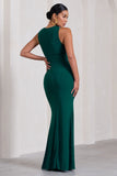 Angelic Bottle Green High-Neck Cut-Out Maternity Maxi Dress