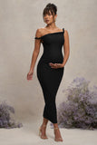 Salome Black Twisted Asymmetric Maternity Midi Dress