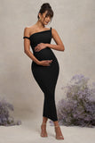 Salome Black Twisted Asymmetric Maternity Midi Dress