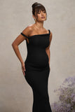 Salome Black Twisted Asymmetric Maternity Midi Dress