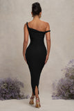 Salome Black Twisted Asymmetric Maternity Midi Dress