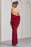 Revelation Berry Red Crossed Halter-Neck Maxi Dress With Cape
