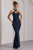 Cross My Heart Navy Sleeveless Cross-Neck Maxi Dress