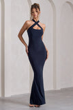 Cross My Heart Navy Sleeveless Cross-Neck Maxi Dress
