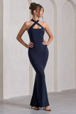 Cross My Heart Navy Sleeveless Cross-Neck Maxi Dress