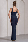 Cross My Heart Navy Sleeveless Cross-Neck Maxi Dress