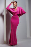 Dalia Dark Pink V-Neck Draped Long Sleeve Maxi Dress