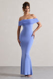 Kiana Pale Blue Bardot Maxi Dress