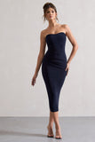 East End Navy Strapless Gathered Midi Dress