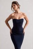 East End Navy Strapless Gathered Midi Dress