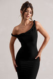 Salome Black Twisted Asymmetric Midi Dress