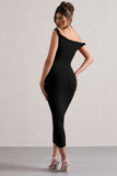 Salome Black Twisted Asymmetric Midi Dress