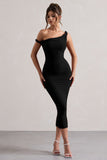 Salome Black Twisted Asymmetric Midi Dress