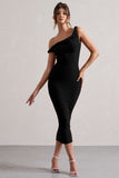 Salome Black Twisted Asymmetric Midi Dress