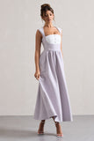 Maybelle Mauve Square-Neck Corset Skater Maxi Dress