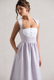 Maybelle Mauve Square-Neck Corset Skater Maxi Dress