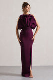 Set The Bar Plum Ruffled Strapless Split Maxi Dress