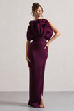 Set The Bar Plum Ruffled Strapless Split Maxi Dress