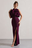 Set The Bar Plum Ruffled Strapless Split Maxi Dress