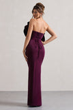 Set The Bar Plum Ruffled Strapless Split Maxi Dress