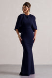 Kianne Navy Draped Short-Sleeve Maxi Dress