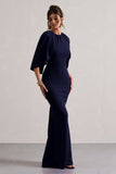 Kianne Navy Draped Short-Sleeve Maxi Dress