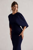 Kianne Navy Draped Short-Sleeve Maxi Dress