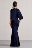 Kianne Navy Draped Short-Sleeve Maxi Dress