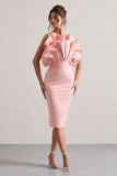 Oria Pink Ruffled Strapless Midi Dress