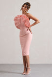 Oria Pink Ruffled Strapless Midi Dress
