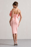 Oria Pink Ruffled Strapless Midi Dress